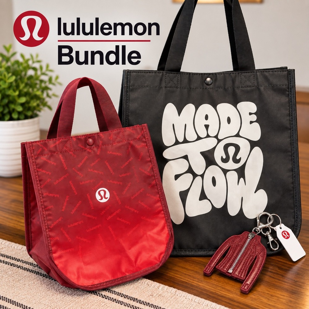 Lululemon Define Jacket Keychain + Small & Large Shopper Tote Bundle NWT